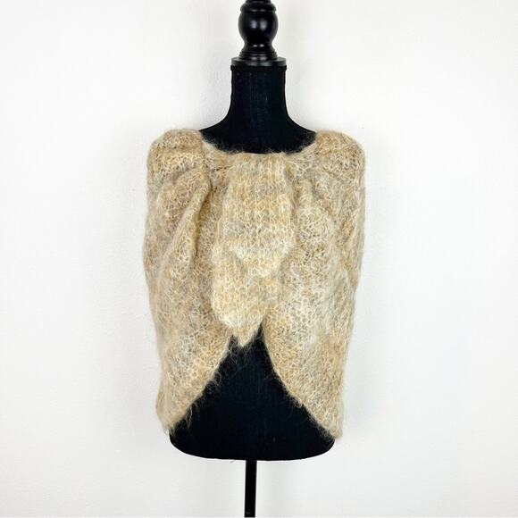 T Swarte Schaep S/M Hand Knitwear Wrap Shawl Cape Heritage Dutch Wool Tan Cream - Picture 8 of 13